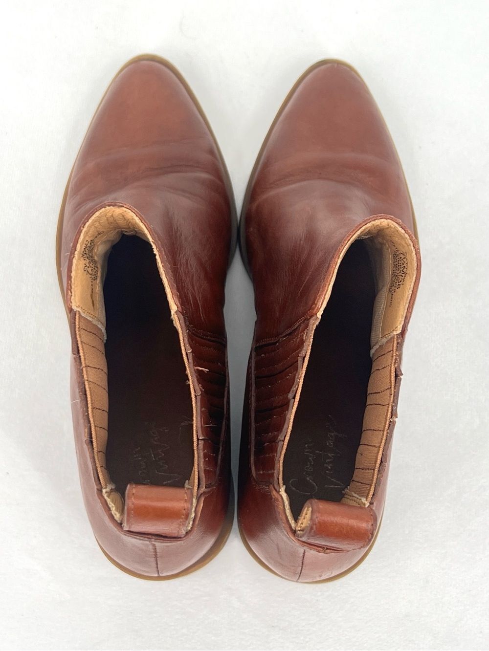 Crown Vintage Tolana2 Brown Leather Block Heel Chelsea Ankle Boots Booties 7.5 - Picture 5 of 9